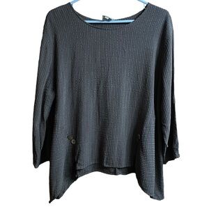 Niche Brown Green Handkerchief Hem Textured Blouse Top Size Medium